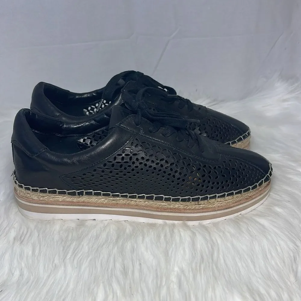 Marc‎ Fisher Walden Black Leather Laser Cut Espadrille Oxford Sneakers Sz…